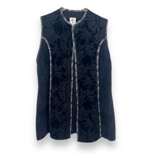 Rain+Rose black wool blend floral burnout velvet faux fur open front vest large